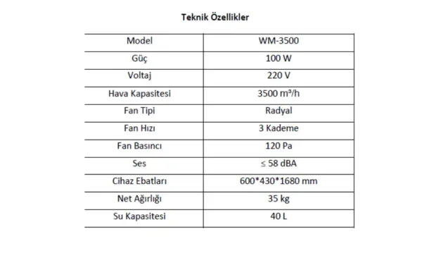 WM-3500 Mobil Evaporatif Soğutucu