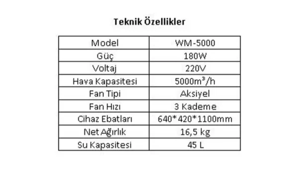 WM-5000 Mobil Evaporatif Sulu Mobil Klima