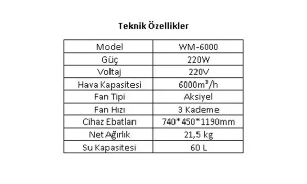 WM-6000 evaporatif mobil soğutucu sulu klima