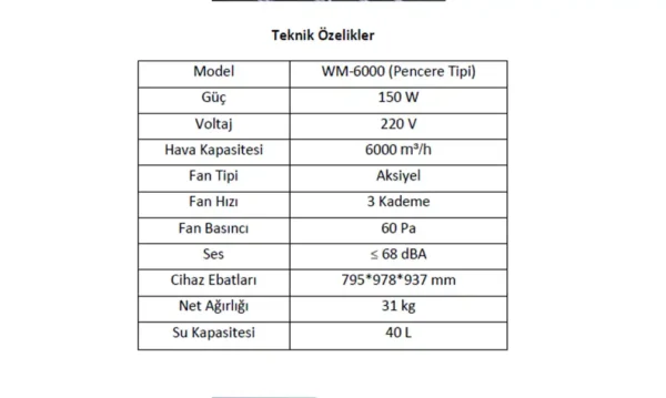 WM-6000 Pencere Tipi Sulu Klima